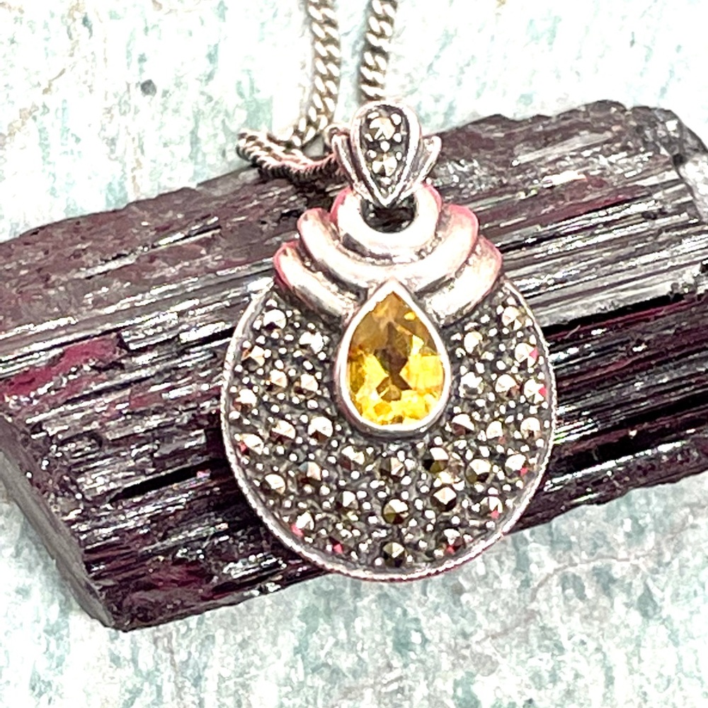 Sterling Citrine and Marcasite Necklace